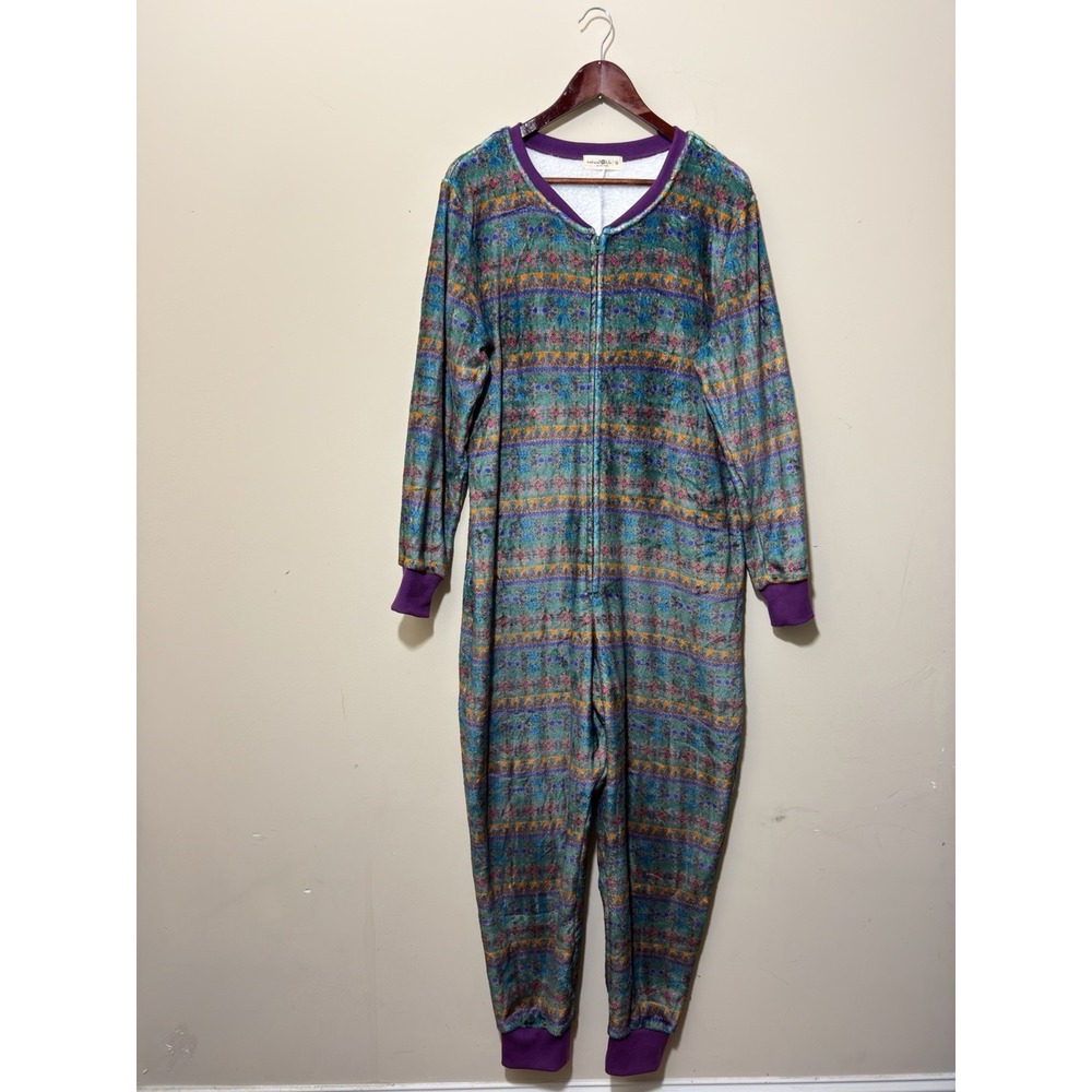 Natural Life Fleece Jumpsuit Womens M Multicolor Floral Boho One Piece Lounge
